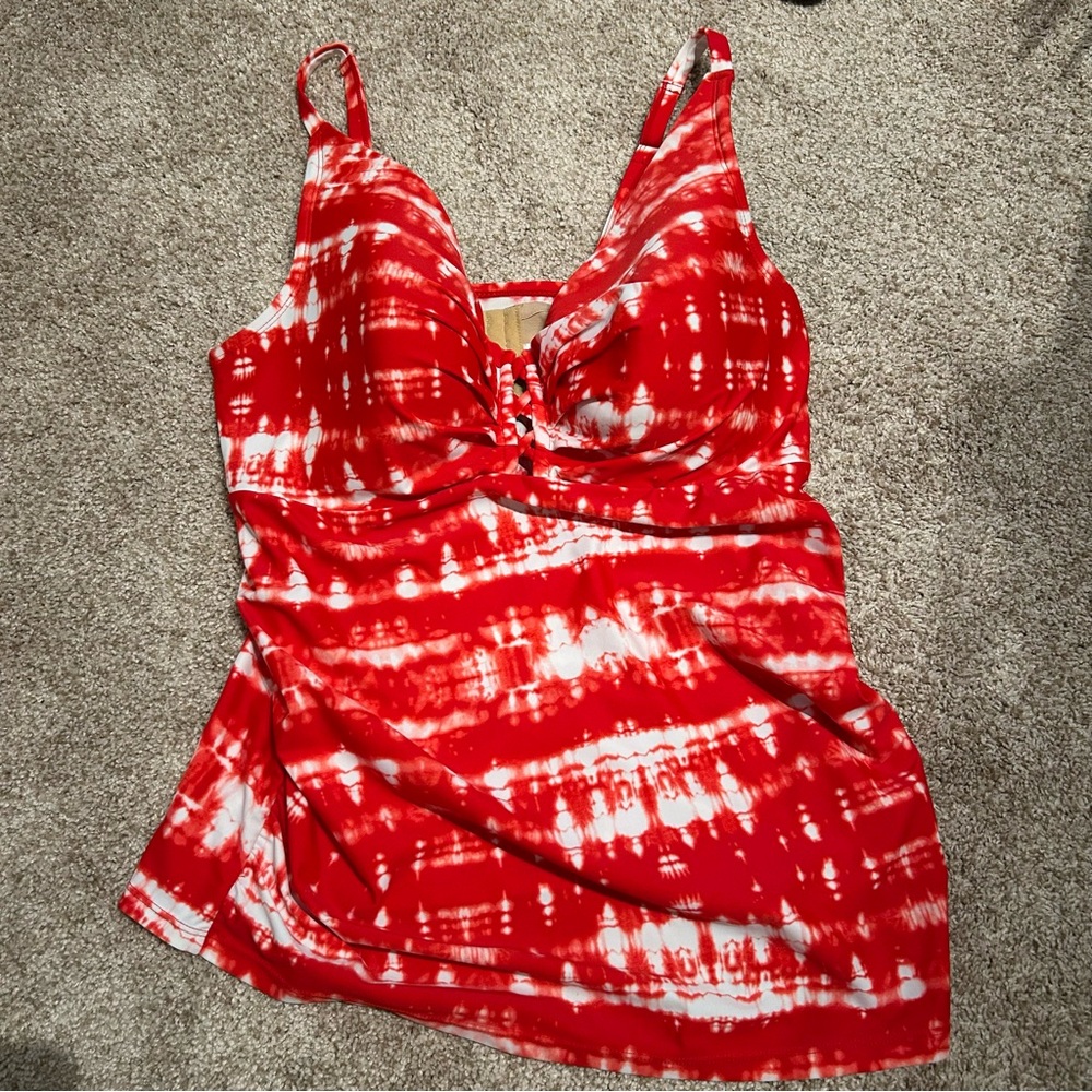 Cacique 38F Underwire Tankini Top Red White
